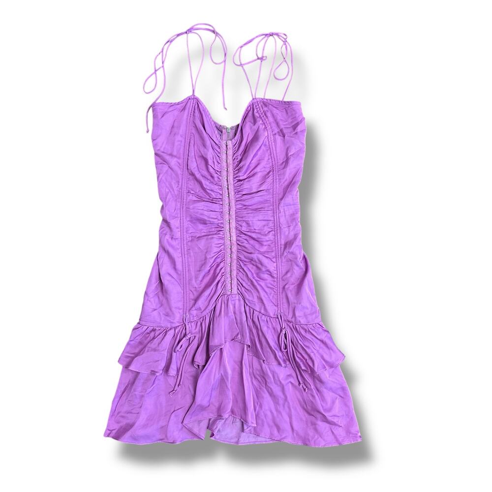 Olivaceous Women’s Small Pink Ruched Ruffle Mini Dress Strappy Corset Club Party